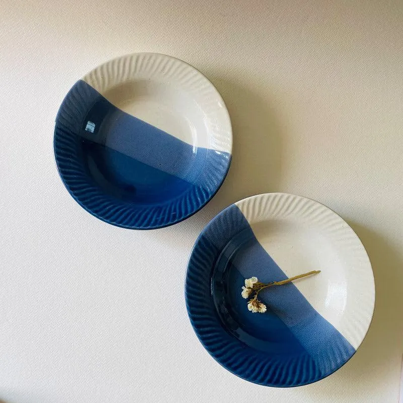 Yila Pasta Plate (White & Blue) - Set Of Four (7 Inches)
